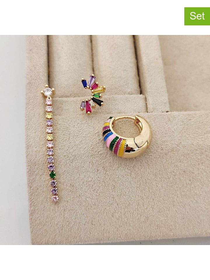 Nakkash 3-częściowy zestaw pozłacanych kolczyków z cyrkoniami rozmiar: onesize