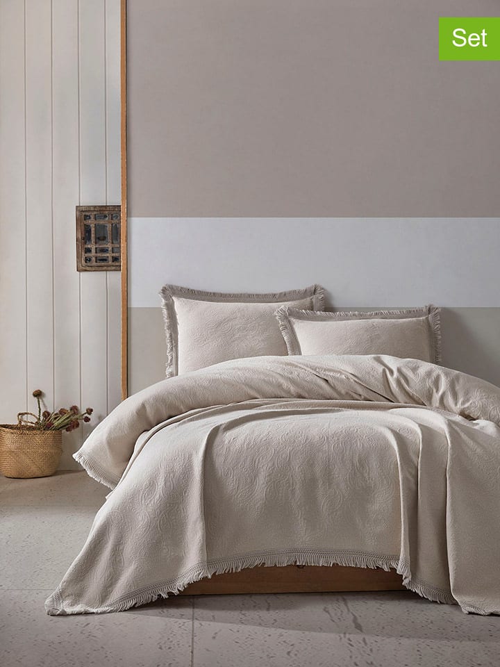 Colourful Cotton 3-częściowy zestaw "Grace" w kolorze beżowym rozmiar: 240x260 cm