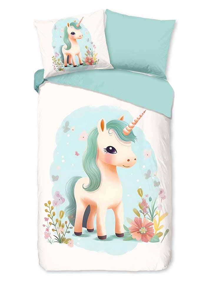 Good Morning Komplet pościeli flanelowej "One" w kolorze biało-miętowym rozmiar: 140x220 cm