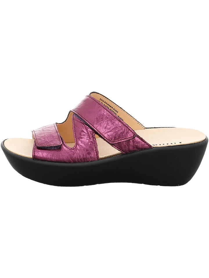 Think! Skórzane klapki w kolorze różowym na koturnie rozmiar: 40