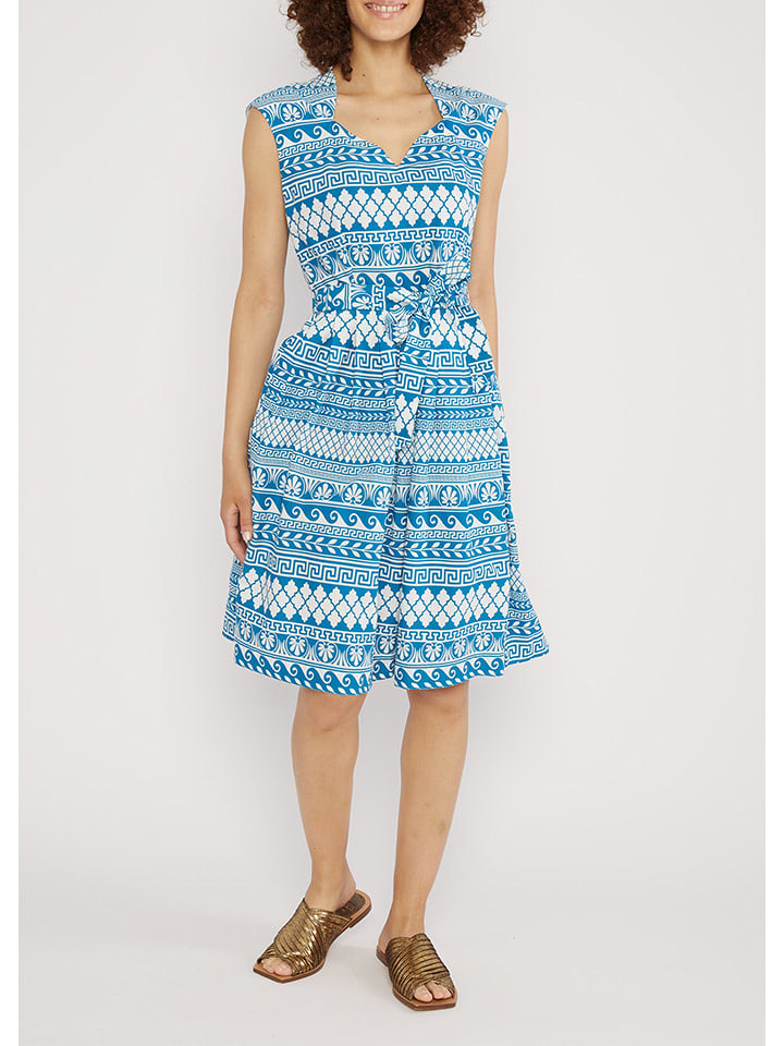 Blutsgeschwister Sukienka "Mykonos Wedding Daymyth of mykonos" w kolorze niebiesko-białym rozmiar: M