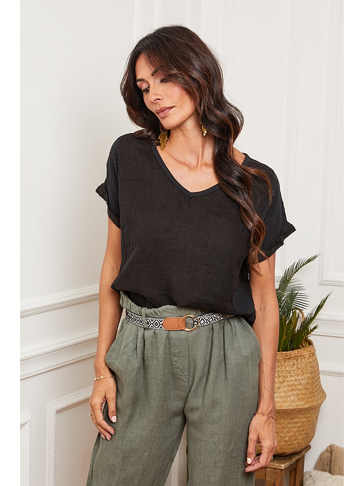 Fleur de Lin Lniana koszulka "Fabioza" w kolorze czarnym rozmiar: L