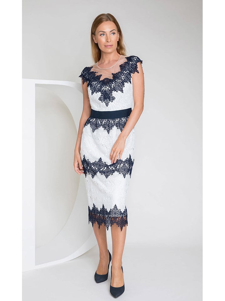 Deni Cler Sukienka w kolorze biało-granatowym rozmiar: 42