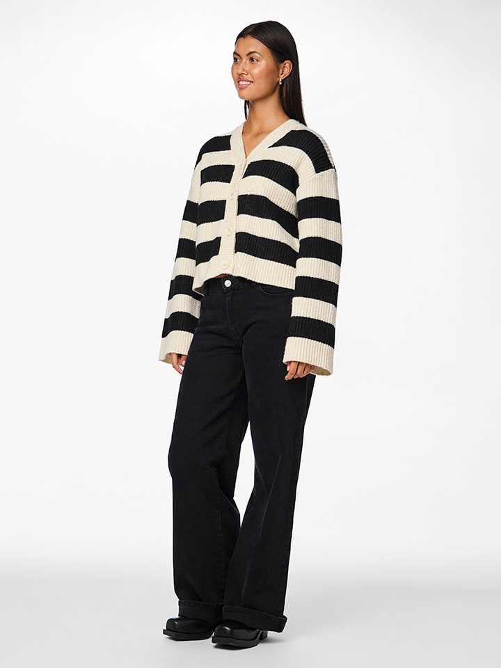 Pieces Kardigan "Nalini" w kolorze czarno-kremowym rozmiar: L