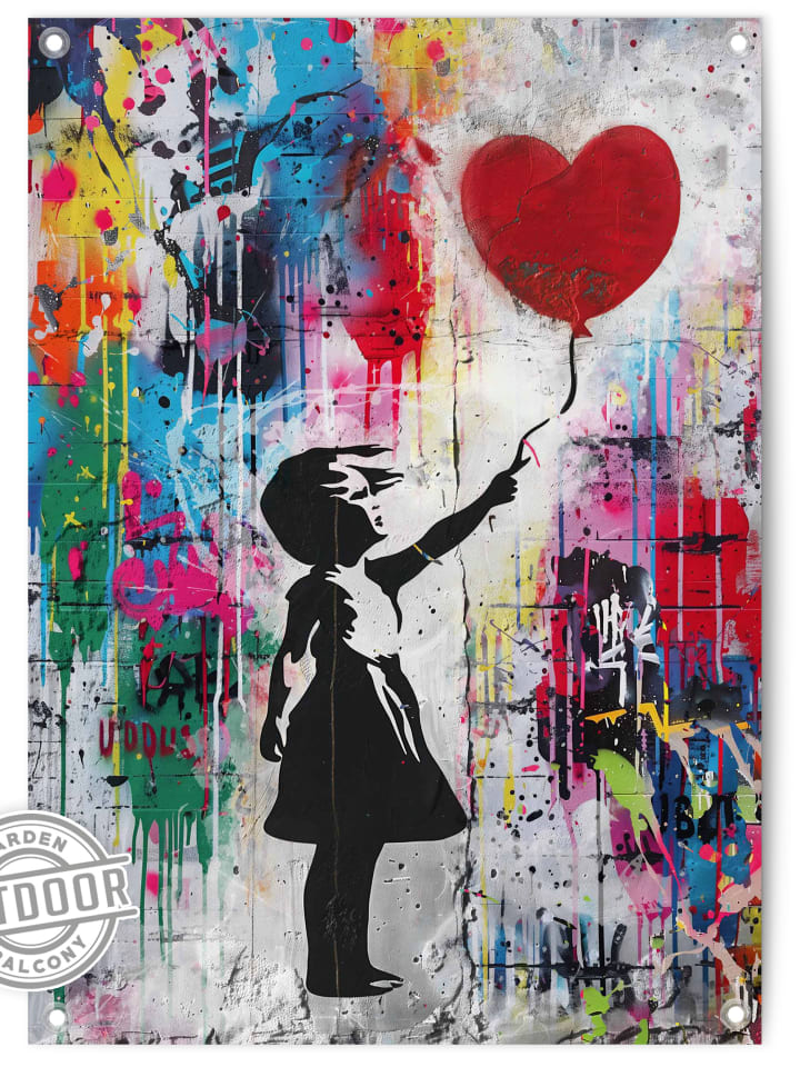 Orangewallz Zewnętrzny druk artystyczny "Balloon Girl Colourful" rozmiar: 50x70 cm