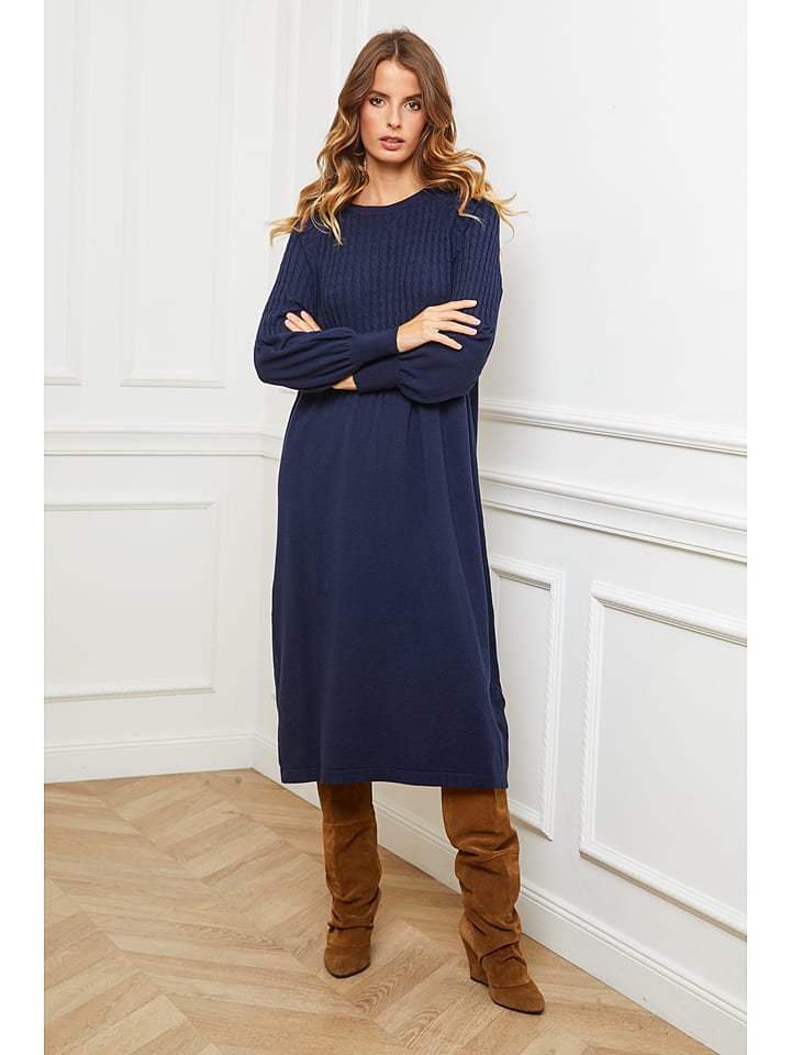 So Cachemire Sukienka dzianinowa "Douve" w kolorze granatowym rozmiar: XL