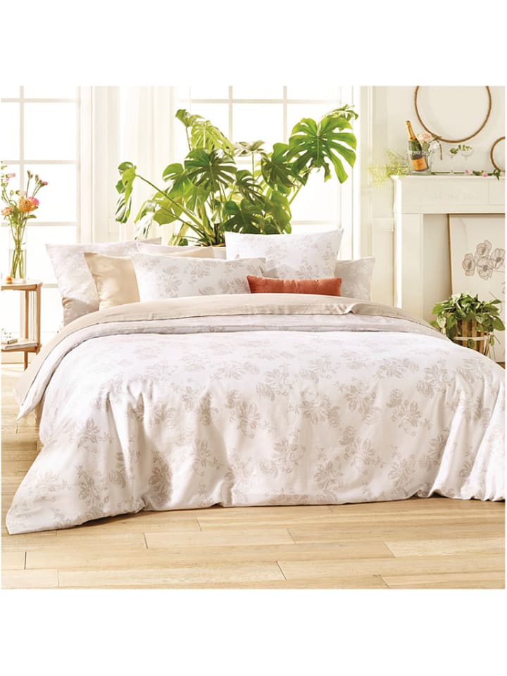 Cacharel Komplet pościeli satynowej "Roses" w kolorze szarobrązowym rozmiar: 155x220 cm