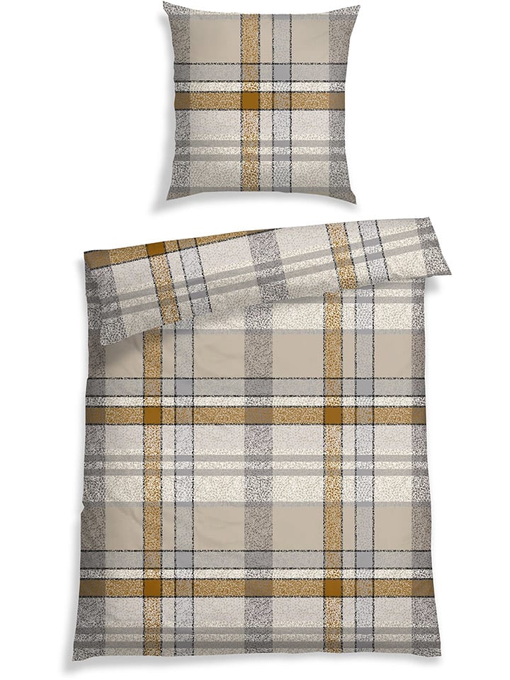 Schiesser Komplet pościeli flanelowej "Arno" w kolorze beżowo-jasnobrązowym rozmiar: onesize