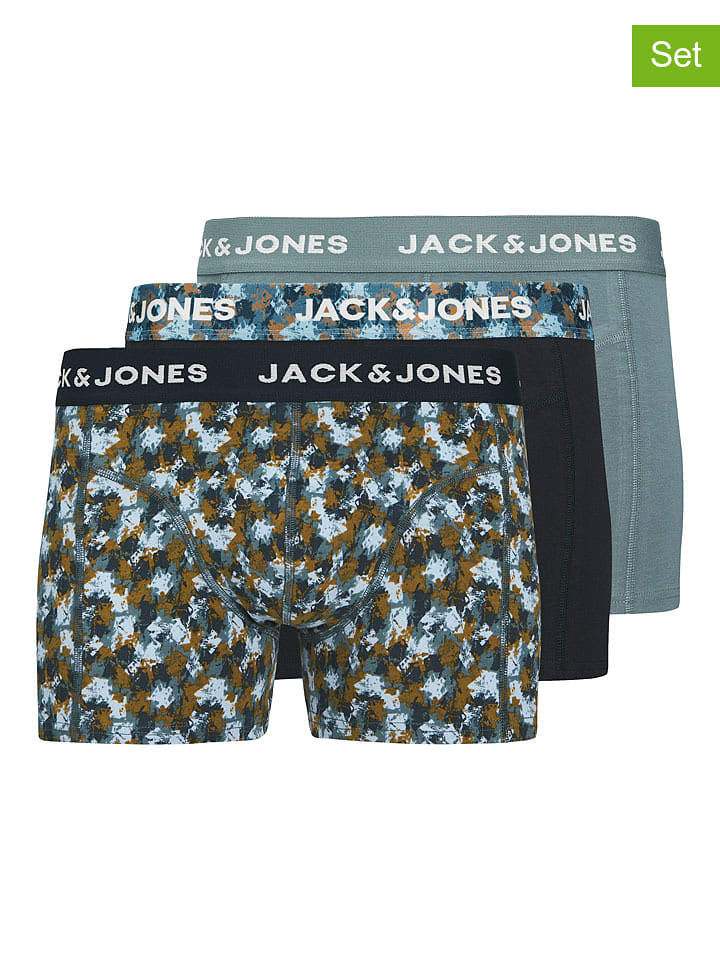 JACK & JONES Junior Bokserki (3 pary) "Than" w kolorze turkusowym, czarnym i zielonym rozmiar: 140