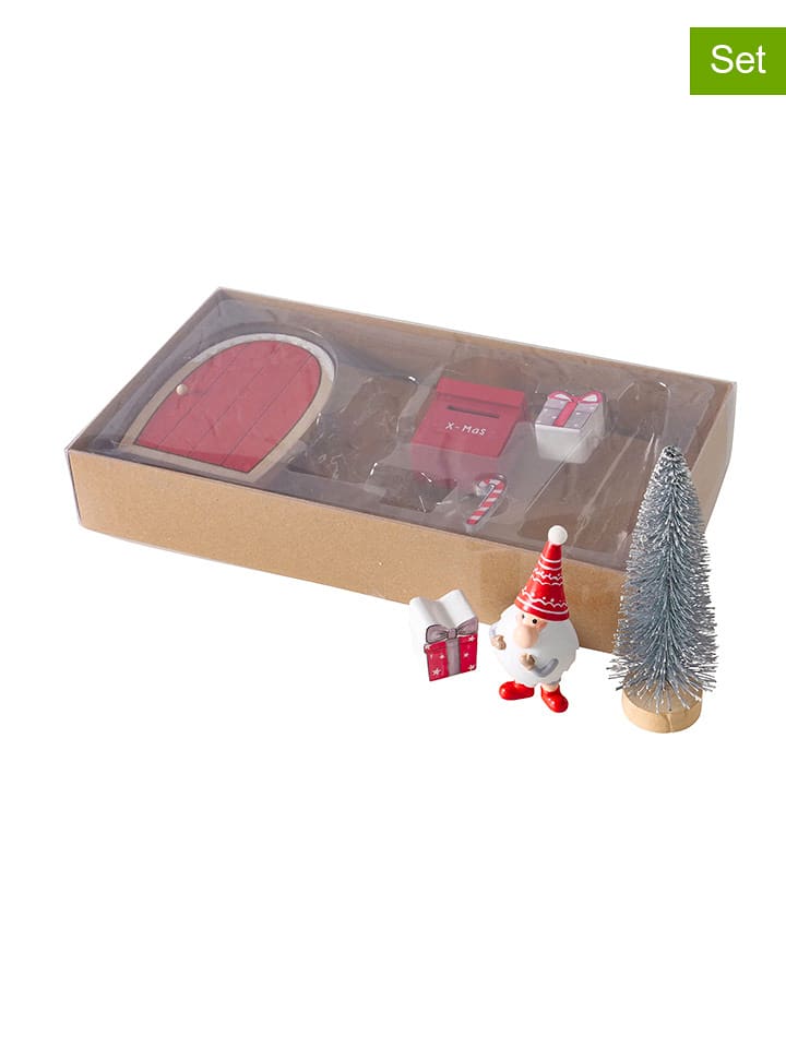 Boltze Figurki dekoracyjne (7 szt.) "Dwarf" w kolorze czerwonym - 8,5 x 13 cm rozmiar: onesize