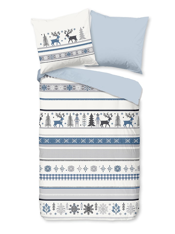 Good Morning Komplet pościeli flanelowej "Aila" w kolorze błękitno-białym rozmiar: 140x220 cm
