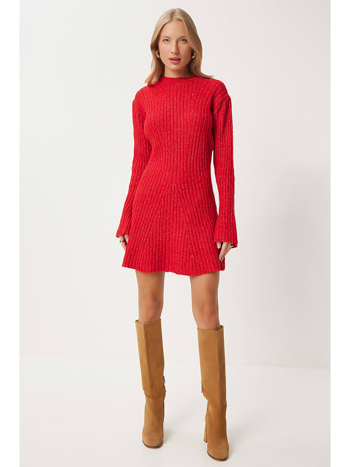 Happiness Istanbul Dzianinowa sukienka w kolorze czerwonym rozmiar: S/M