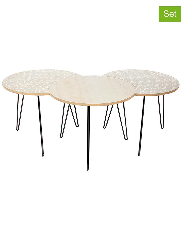 THE HOME DECO FACTORY Stoliki (3 szt.) w kolorze jasnobrązowo-białym rozmiar: onesize