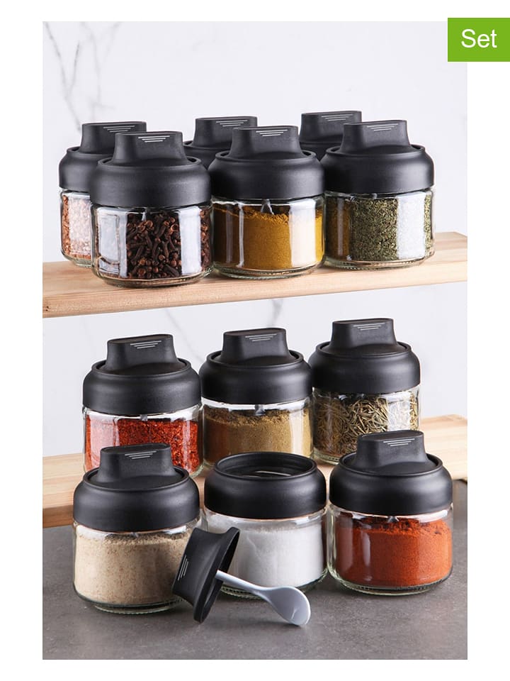 Violeta Home Słoiki (12 szt.) w kolorze czarnym na przyprawy - 300 ml rozmiar: onesize