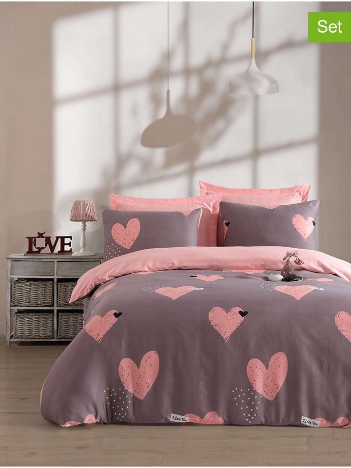 Colourful Cotton Komplet pościeli "Jana" w kolorze szaro-jasnoróżowym rozmiar: 135x200 cm