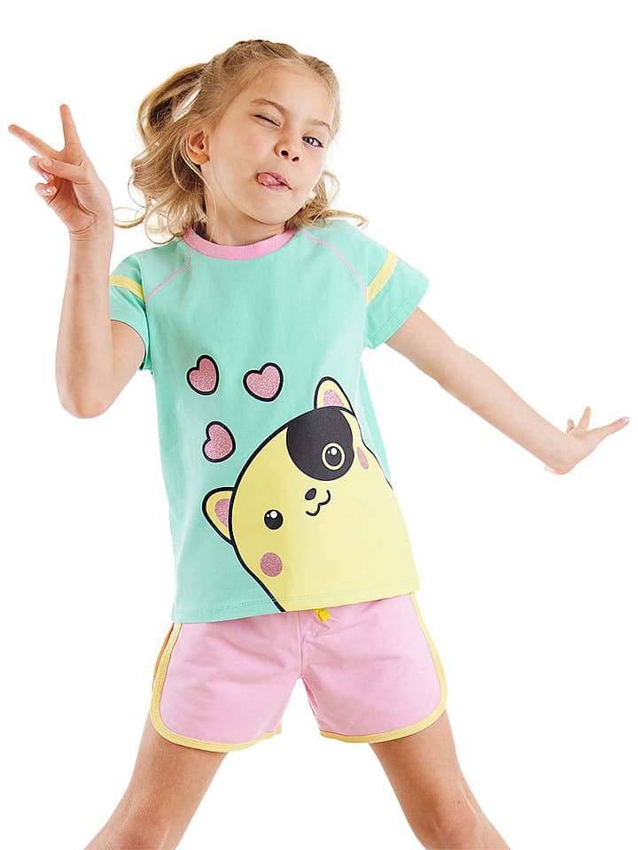 Denokids 2-częściowy zestaw "Hearts" w kolorze turkusowo-jasnoróżowym rozmiar: 98