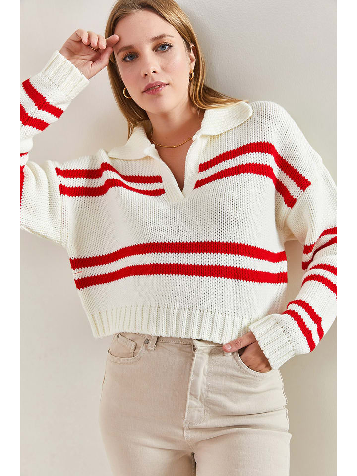 Bianco Lucci Sweter w kolorze biało-czerwonym rozmiar: onesize