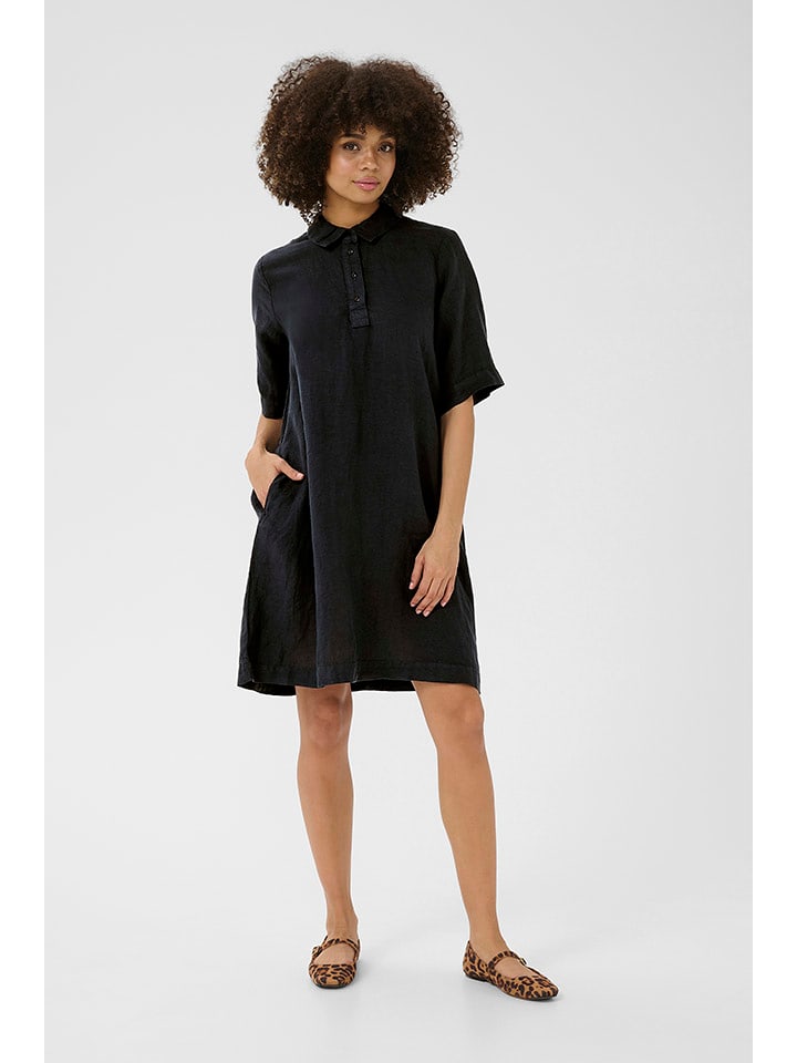 CULTURE Lniana sukienka w kolorze granatowym rozmiar: M