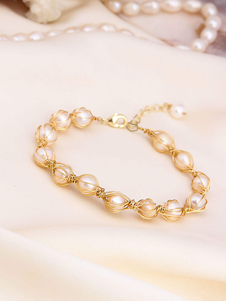 Pierres de Jade Pozłacana bransoletka z perłami rozmiar: onesize