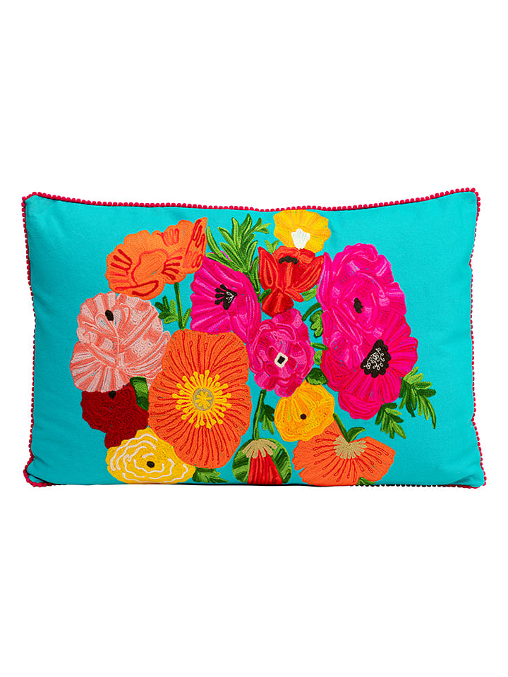 Kare Poduszka "Fiorista" w kolorze turkusowym ze wzorem - 60 x 40 cm rozmiar: onesize