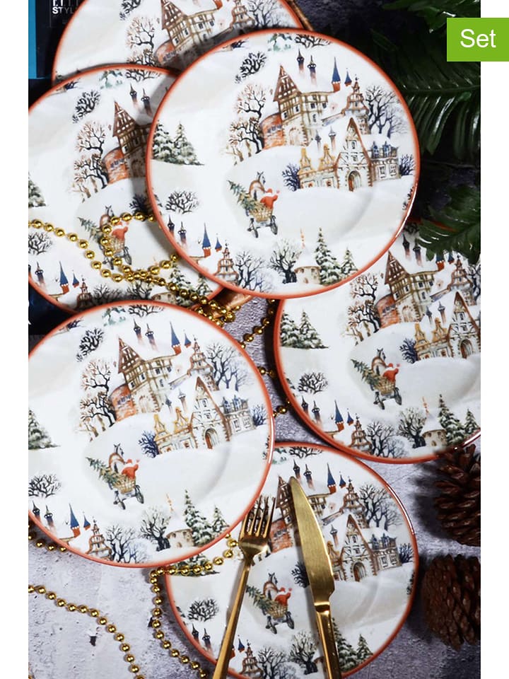 Violeta Home Talerzyki deserowe (6 szt.) w kolorze białym ze wzorem - Ø 20 cm rozmiar: onesize