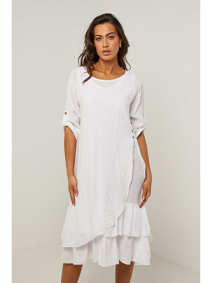 Le Monde du Lin Lniana sukienka w kolorze białym rozmiar: 36/38