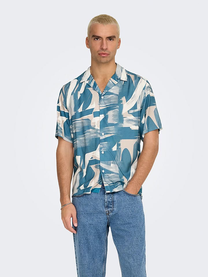ONLY & SONS Koszula - Regular fit - w kolorze błękitno-beżowo-białym rozmiar: XL