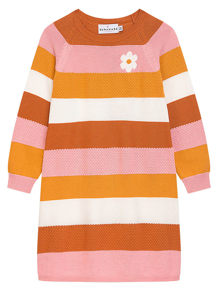 Danamade Sukienka "Edda" w kolorze pomarańczowo-jasnoróżowo-białym rozmiar: 134/140