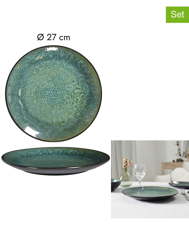 THE HOME DECO FACTORY Talerze (6 szt.) "Elia" w kolorze czarno-zielonym - Ø 27 cm rozmiar: onesize