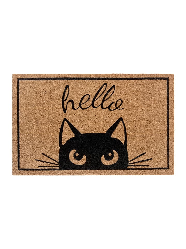 Hanse Home Wycieraczka "Watching Cat" w kolorze jasnobrązowo-czarnym z włókna kokosowego rozmiar: 45x70 cm