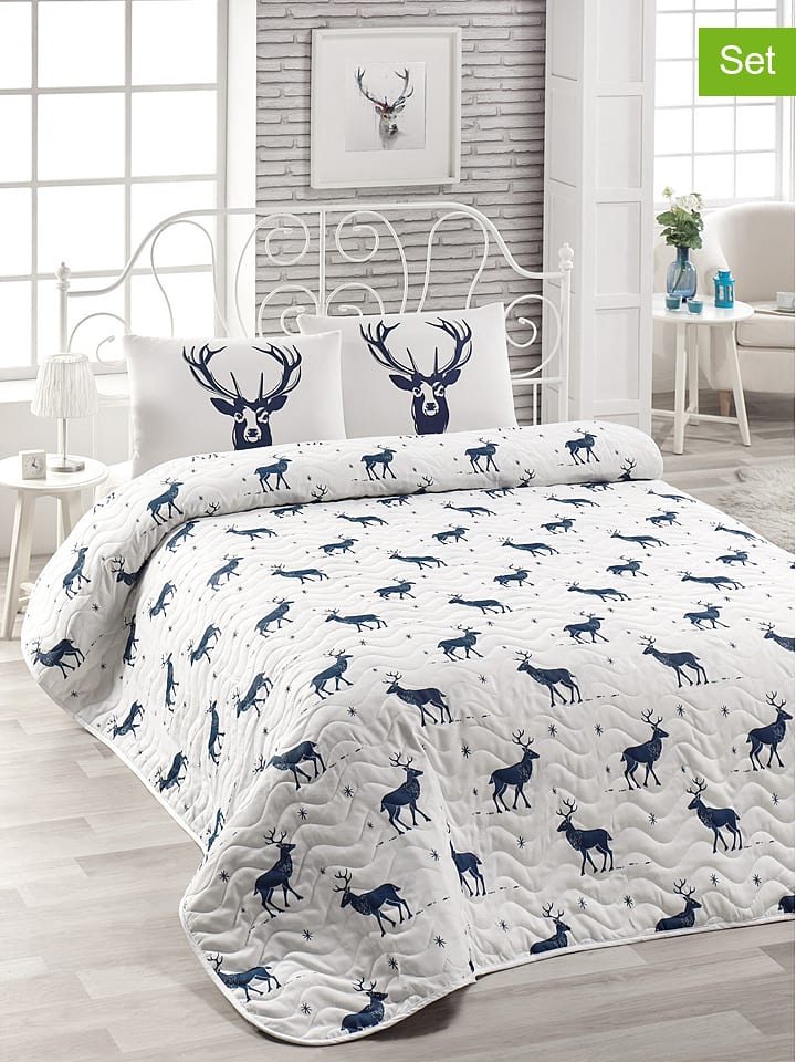 Colorful Cotton 3-częściowy zestaw "Geylik" w kolorze biało-niebieskim rozmiar: 240x220 cm