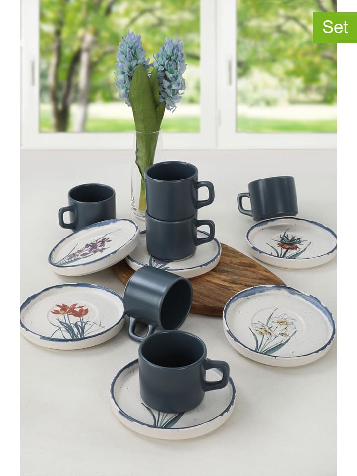 Violeta Home Filiżanki (6 szt.) w kolorze granatowo-białym ze wzorem do herbaty - 184 ml rozmiar: onesize