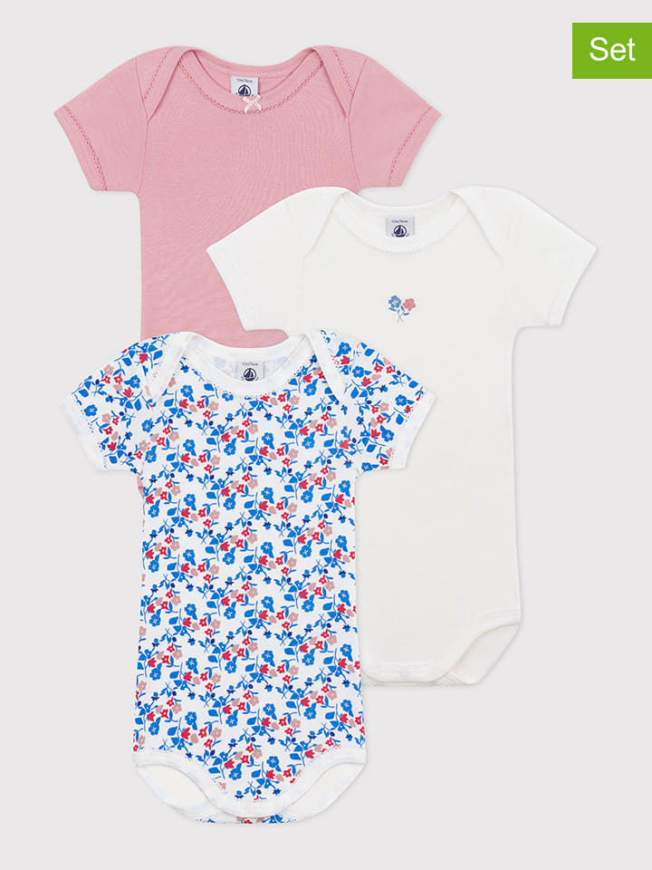 PETIT BATEAU Body (3 szt.) w kolorze jasnoróżowo-białym rozmiar: 62