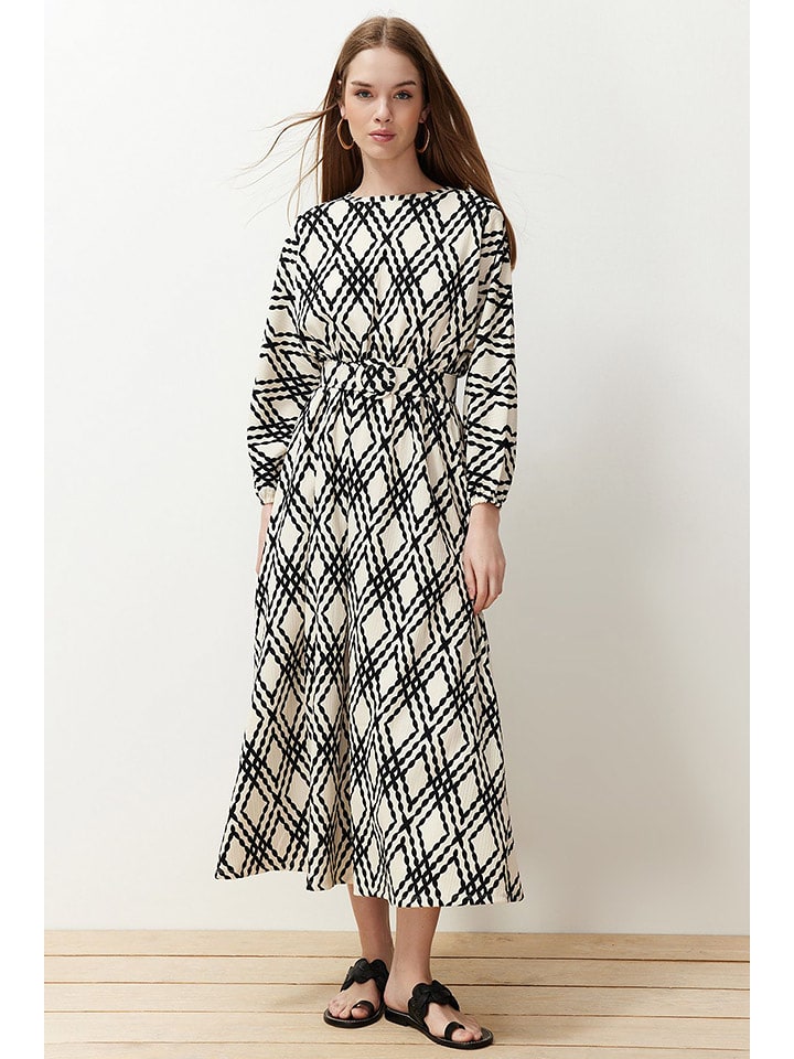 trendyol Sukienka w kolorze kremowo-czarnym rozmiar: 42