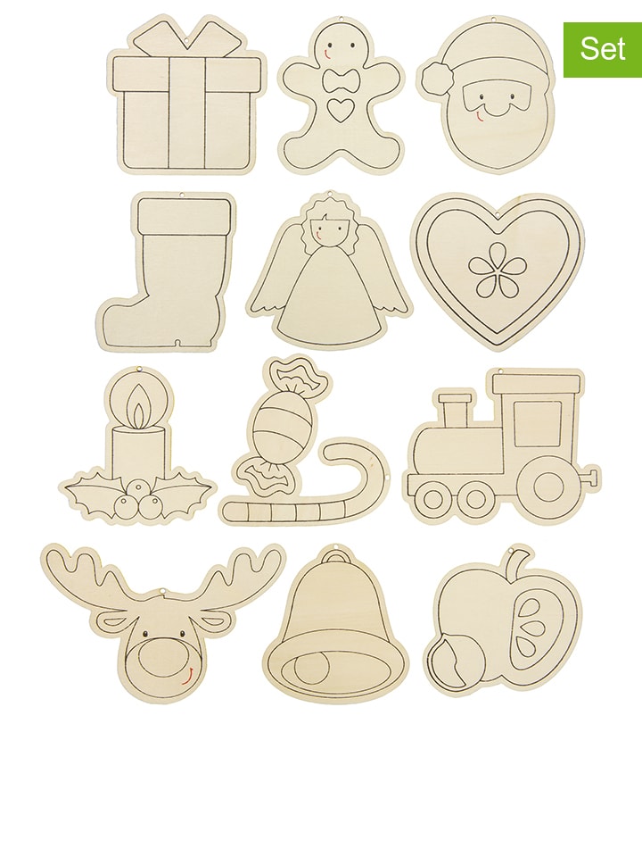 SUNNYSUE Zawieszki dekoracyjne (12 szt.) "Santa & Co." w kolorze jasnobrązowym rozmiar: onesize