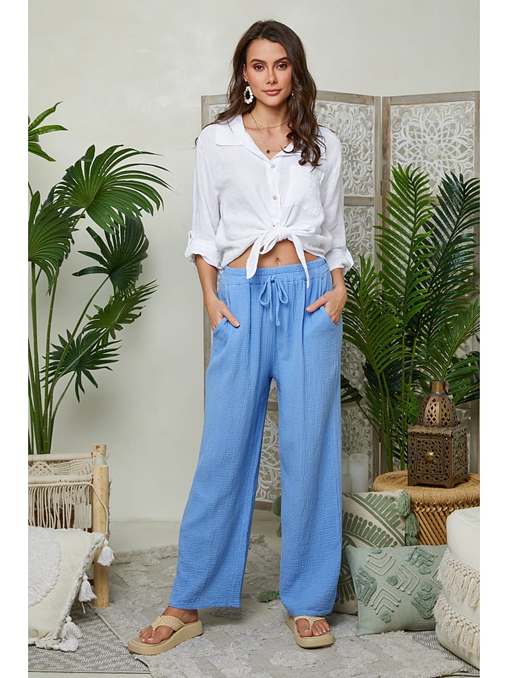 Le Monde du Lin Lniane spodnie w kolorze błękitnym rozmiar: 38/40