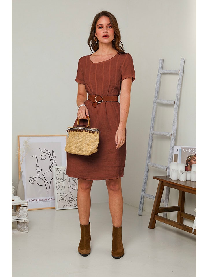 Rodier Lin Lniana sukienka w kolorze brązowym rozmiar: S/M