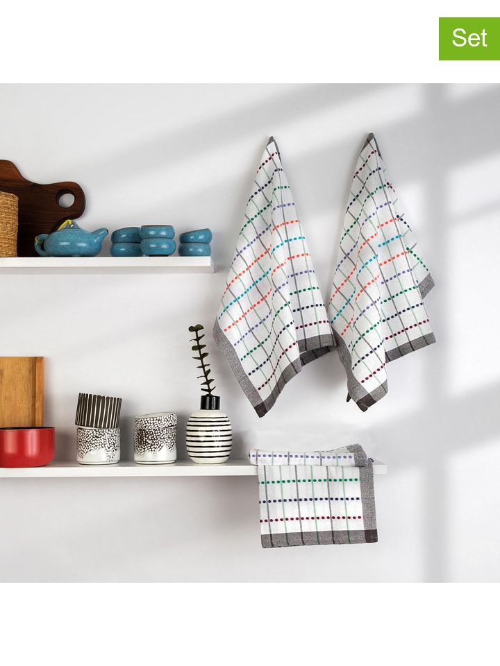 Colourful Cotton Ściereczki (4 szt.) w kolorze białym ze wzorem do naczyń rozmiar: 45x65 cm