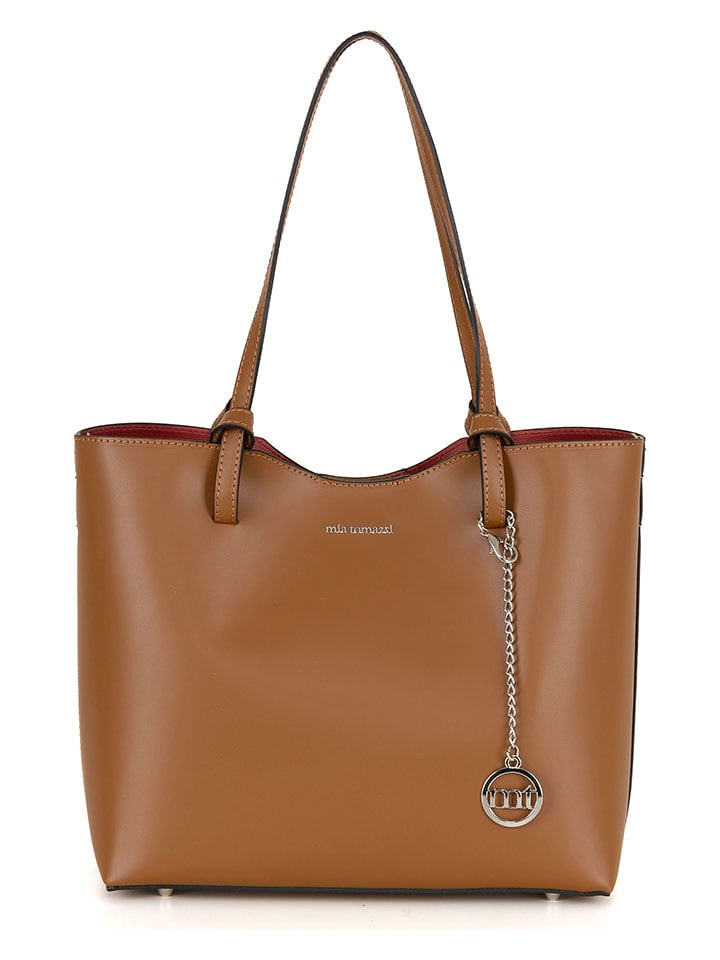 Mia Tomazzi Skórzana torebka w kolorze jasnobrązowym - 31 x 26 x 14 cm rozmiar: onesize