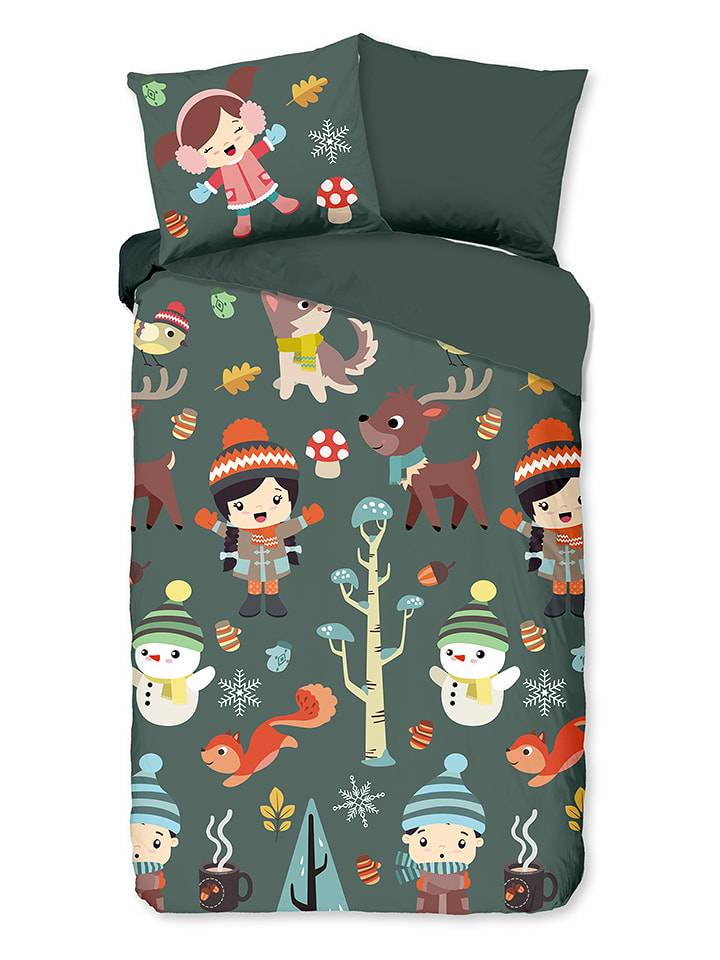 Good Morning Komplet pościeli "Fun" w kolorze oliwkowym ze wzorem rozmiar: 140x220 cm