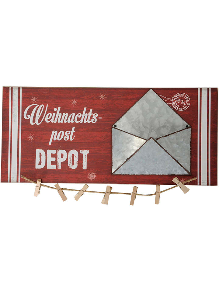 POSIWIO Tabliczka dekoracyjna "Christmas mail" w kolorze czerwonym - 40 x 18 x 3 cm rozmiar: onesize