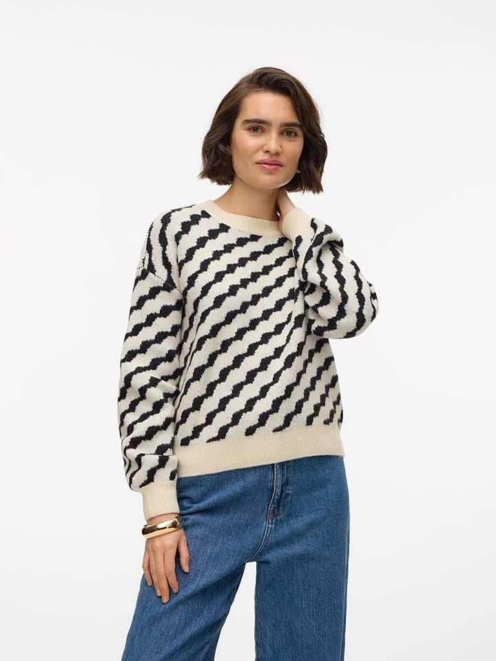 Vero Moda Sweter w kolorze kremowo-czarnym rozmiar: XL