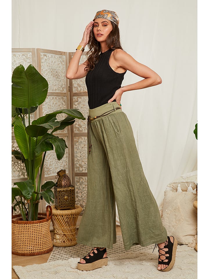 Lin Passion Lniane spodnie w kolorze khaki rozmiar: 38/40