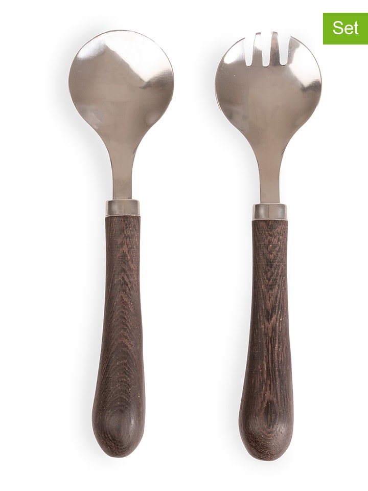 Sagaform 2-częściowy zestaw "Astrid" w kolorze brązowym do sałatek - dł. 23 cm rozmiar: onesize