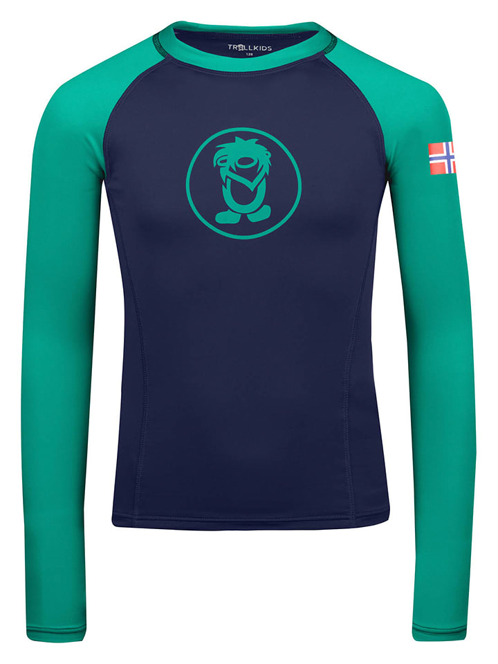 Trollkids Koszulka kąpielowa "Kvalvika" w kolorze granatowo-zielonym rozmiar: 98