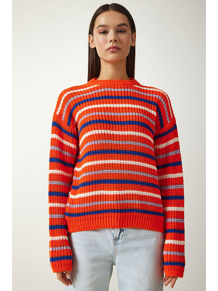 Happiness Istanbul Sweter w kolorze granatowo-kremowo-pomarańczowym rozmiar: onesize