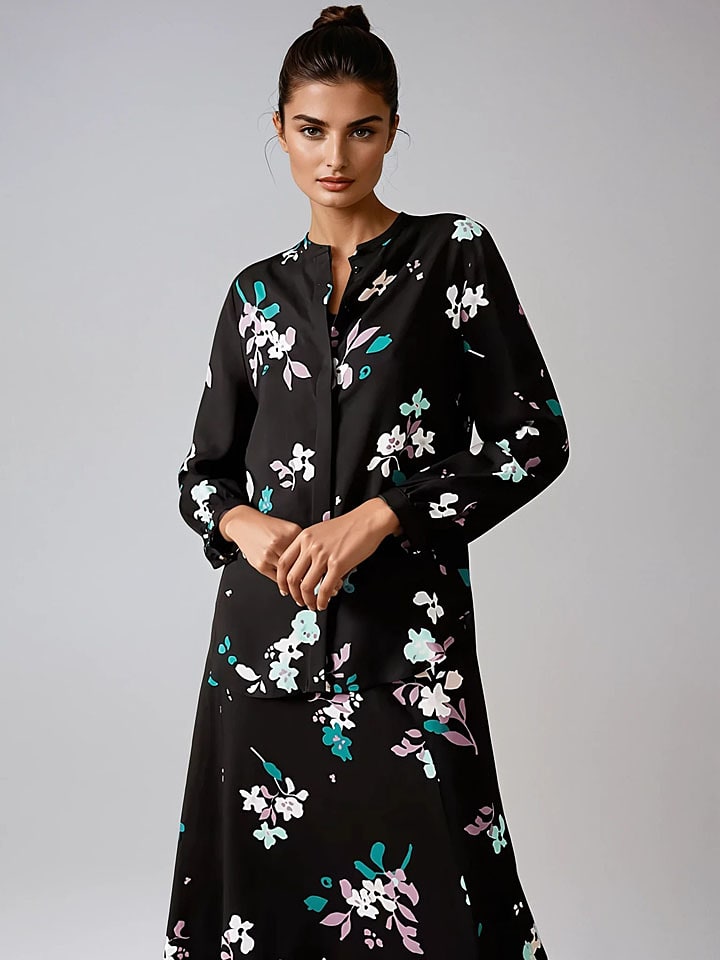 Marks & Spencer Bluzka w kolorze czarno-biało-turkusowym rozmiar: 38