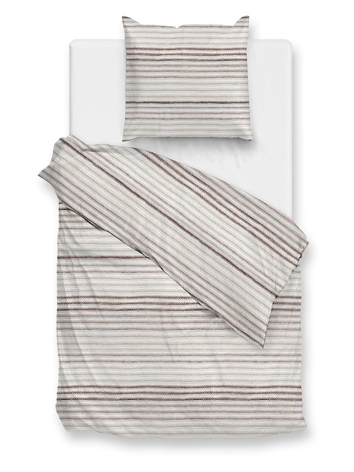 HNL Komplet pościeli flanelowej "Pia" w kolorze jasnobrązowo-kremowym rozmiar: 155x220 cm