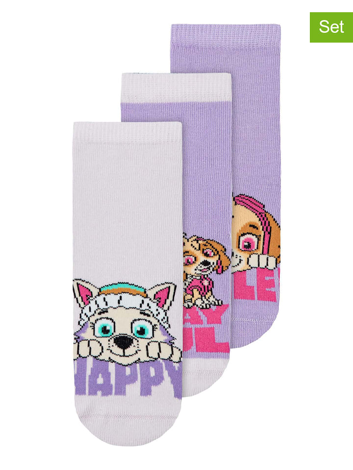 name it Skarpety (3 pary) "Paw Patrol" w kolorze fioletowym rozmiar: 19-21