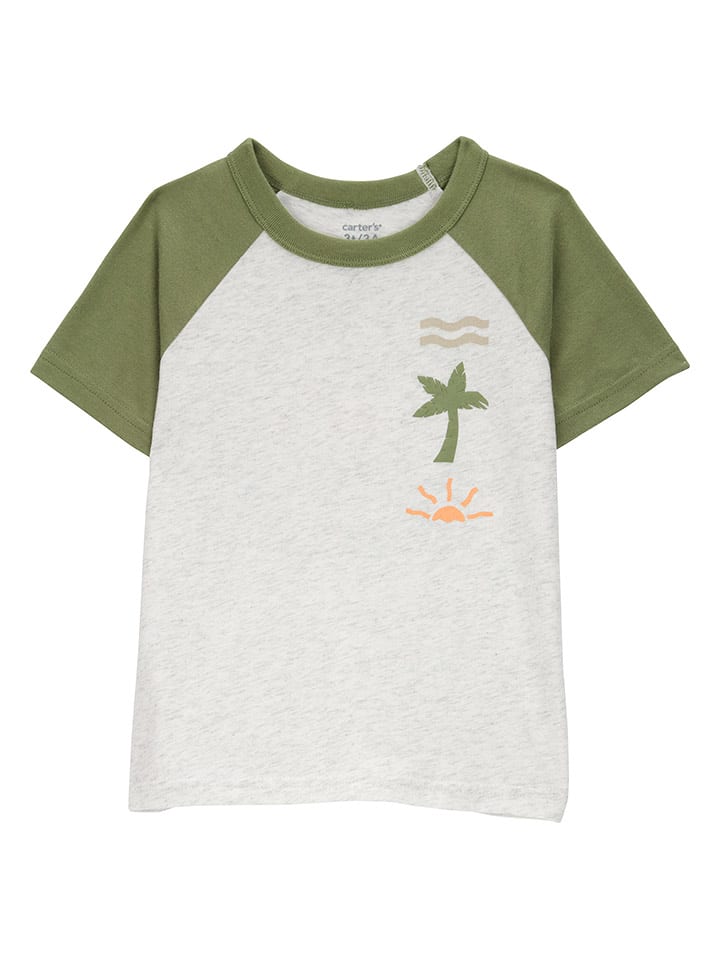 carter's Koszulka w kolorze oliwkowo-białym rozmiar: 98